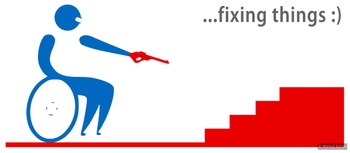 Disabled people shooting stairs