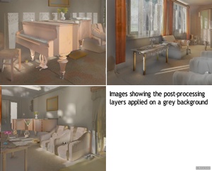 Post-processing layers applied on a grey background