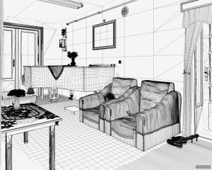 Wireframe: Piano room POV 2