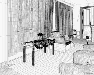 Wireframe: Piano room POV 3